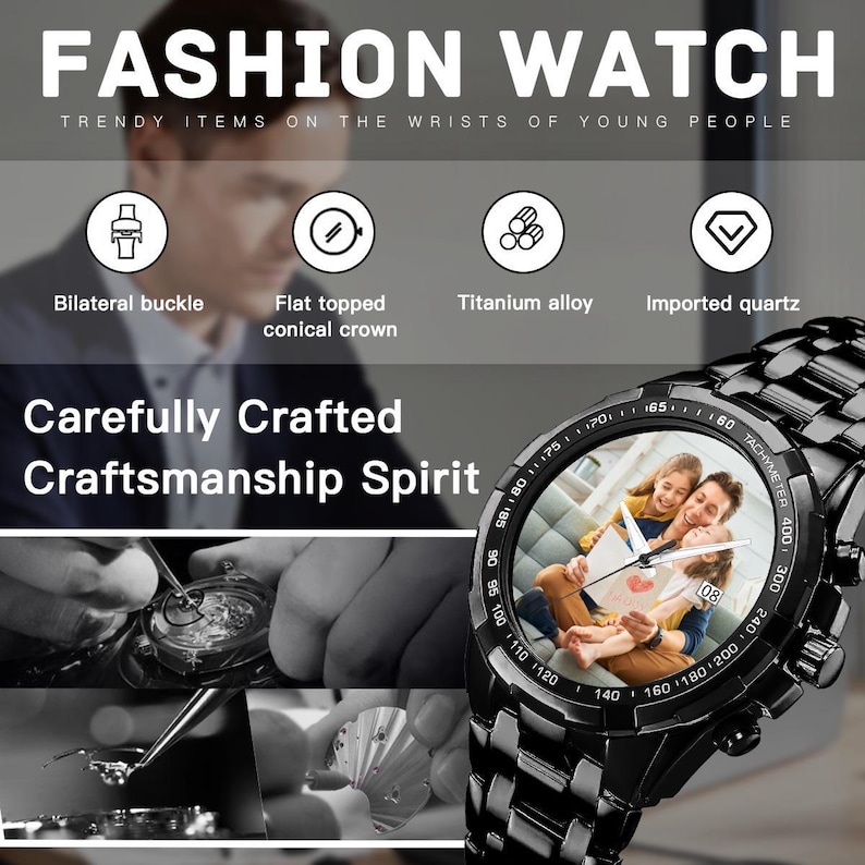 Personalized Watch, Custom Photo Watch, Mens Watch, Gifts for Him, Gifts for Dad, Personalized Father's Day Gift,Custom Watch