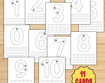Numbers Formation Flashcards 0-10 Printable, Preschool Math Cards, Montessori Tracing Activity, Homeschool Learning Tool
