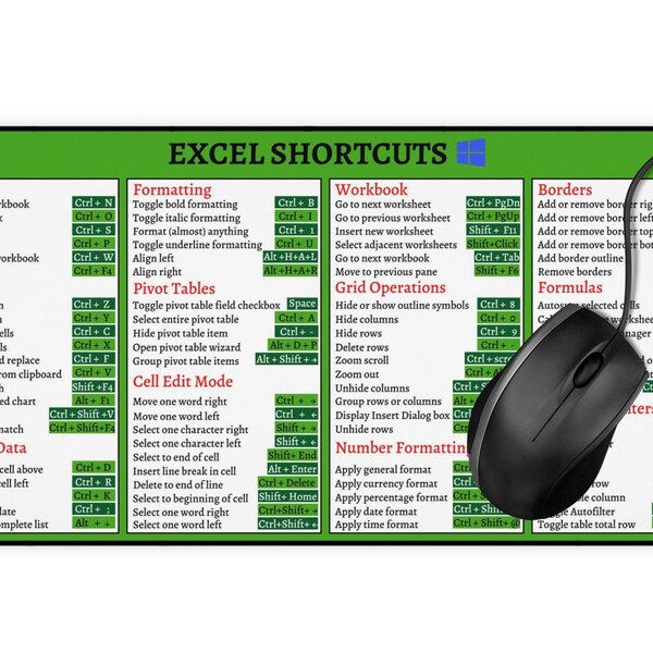 Excel Shortcuts Mat Etsy Canada