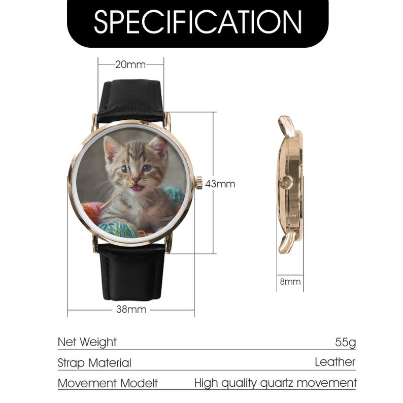 Custom Photo Leather Watch, Personalized Classic Strap Watch, Picture Dial Gift for Him or Her, Family Keepsake