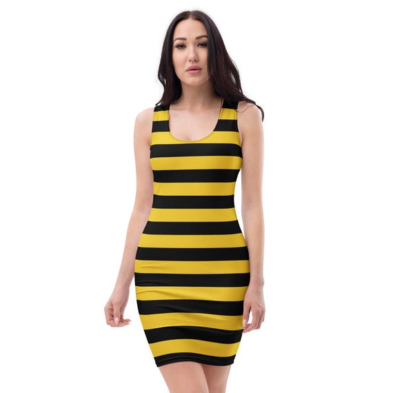 yellow and black bodycon dress Bumble Bee Striped Mini Dress Fitted Sleeveless Tank Dress Summer Outfit Women Costume Style seamed bodice tops the LowStock:43293991501875 Blues Inspection Air Force Size:16Y