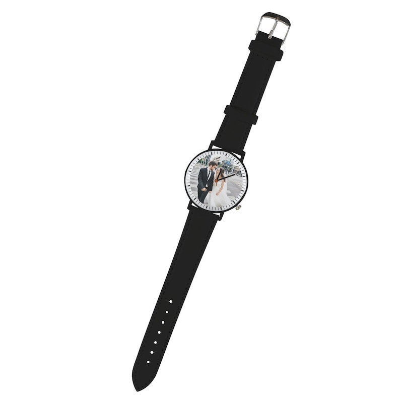 Custom Photo Unisex Watch, Personalized Leather Strap Watch, Picture Dial Watch Gift for Him or Her