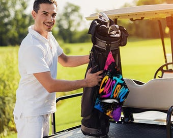 Custom Golf Towel with Clip, Personalized Photo or Text, Waffle Fabric, 16.1 x 24 in