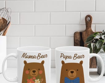 Mama Bear Mug, Papa Bear Mug, Set of Mugs, Gift for Mom and Dad