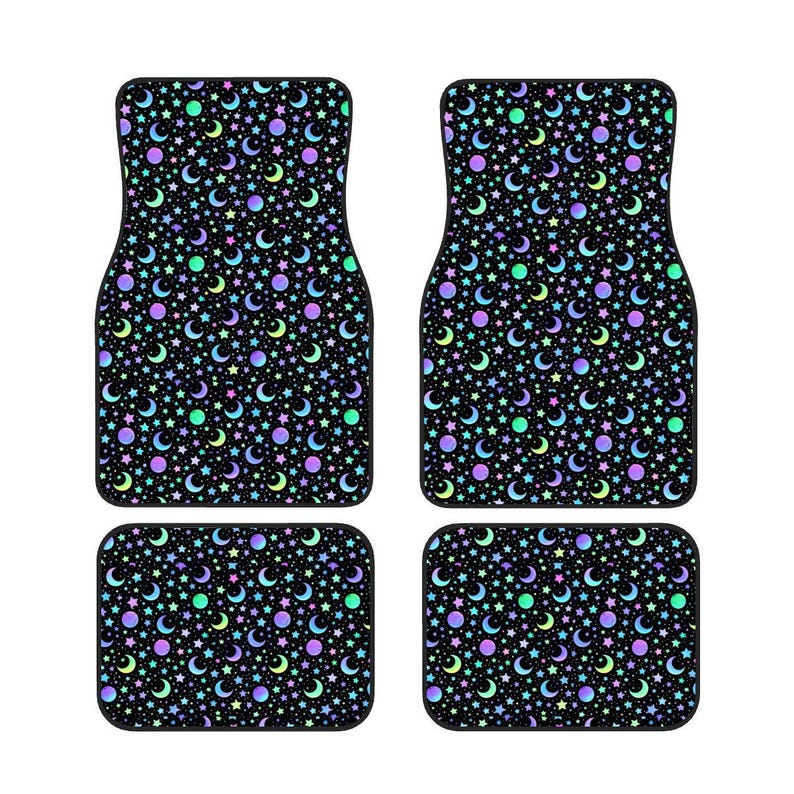 Star Moon Automotive Floor Mats 4PCS Galaxy Design Car Carpet Set Cute Aesthetic Interior Accessories Full Set of 4 Mats