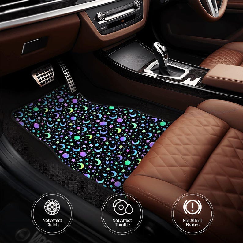 Star Moon Automotive Floor Mats 4PCS Galaxy Design Car Carpet Set Cute Aesthetic Interior Accessories image 1