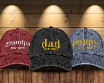 Custom Embroidered Grandpa Cap with Date, Dad Hat, Vintage Baseball Hat, Daddy Est Year hat, Gift for New Dad, Father's Day Gift.