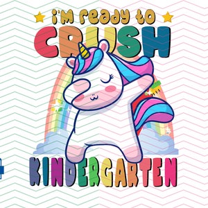 I&#39;m Ready To Crush Unicorn with Rainbow, Unicorn Lovers Girls design Yellow lettering, Back To School Bundle Png, ready to school