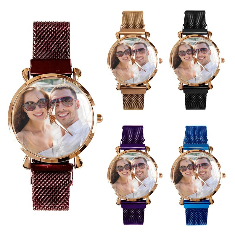 Custom Photo Women's Watch, Personalized Magnetic Strap Watch, Picture Dial Gift for Wife, Mom, Girlfriend