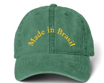 Brazil Embroidered Hat, "Made in Brasil" Cotton Cap, Vintage Style Baseball Hat, Brazil Fan Gift, Low Profile Dad Cap