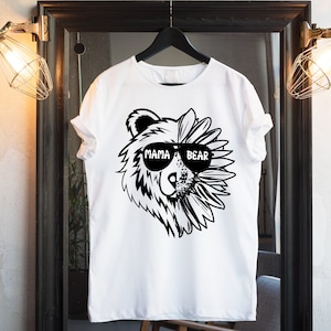 Mama Bear Half Bear Half Flowers Vinyl Design PNG - SVG