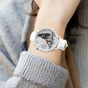 Custom Photo Unisex Watch, Personalized Leather Strap Watch, Picture Dial Watch Gift for Him or Her image 4