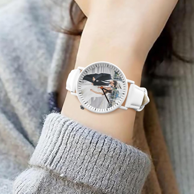 Custom Photo Unisex Watch, Personalized Leather Strap Watch, Picture Dial Watch Gift for Him or Her image 4