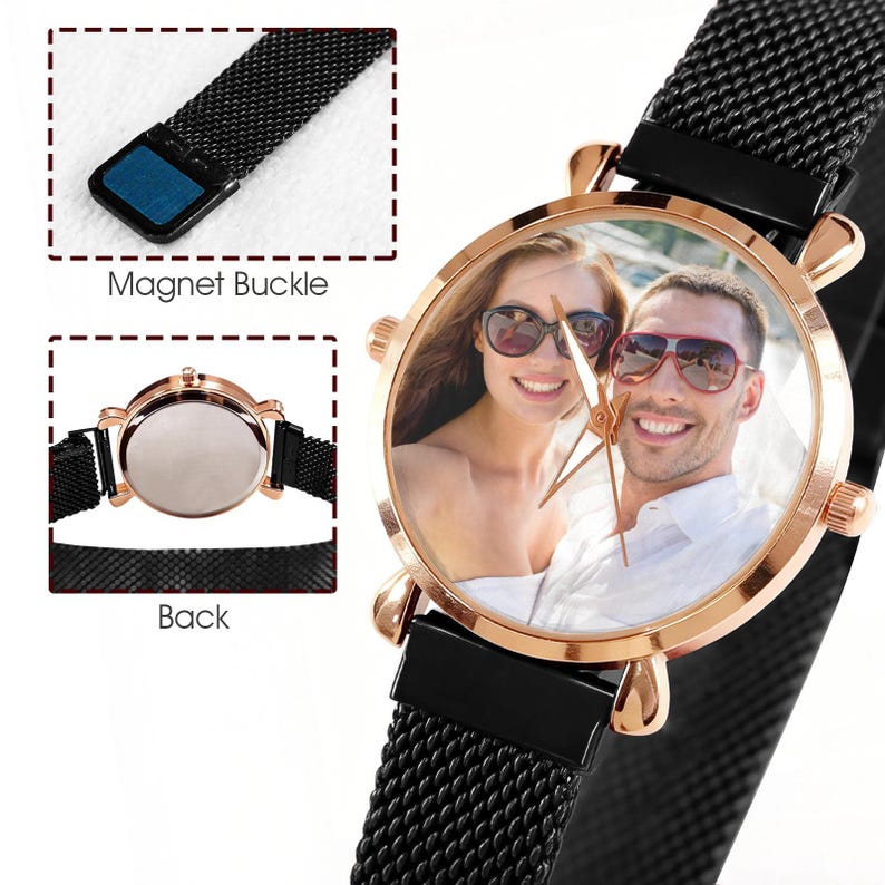 Custom Photo Women's Watch, Personalized Magnetic Strap Watch, Picture Dial Gift for Wife, Mom, Girlfriend