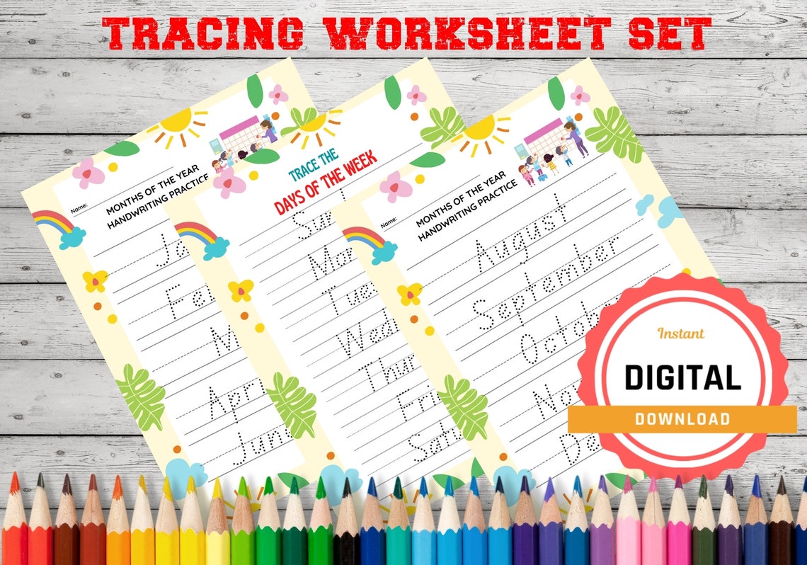 Days Of The Week Months Of The Year Traceable Trace Etsy