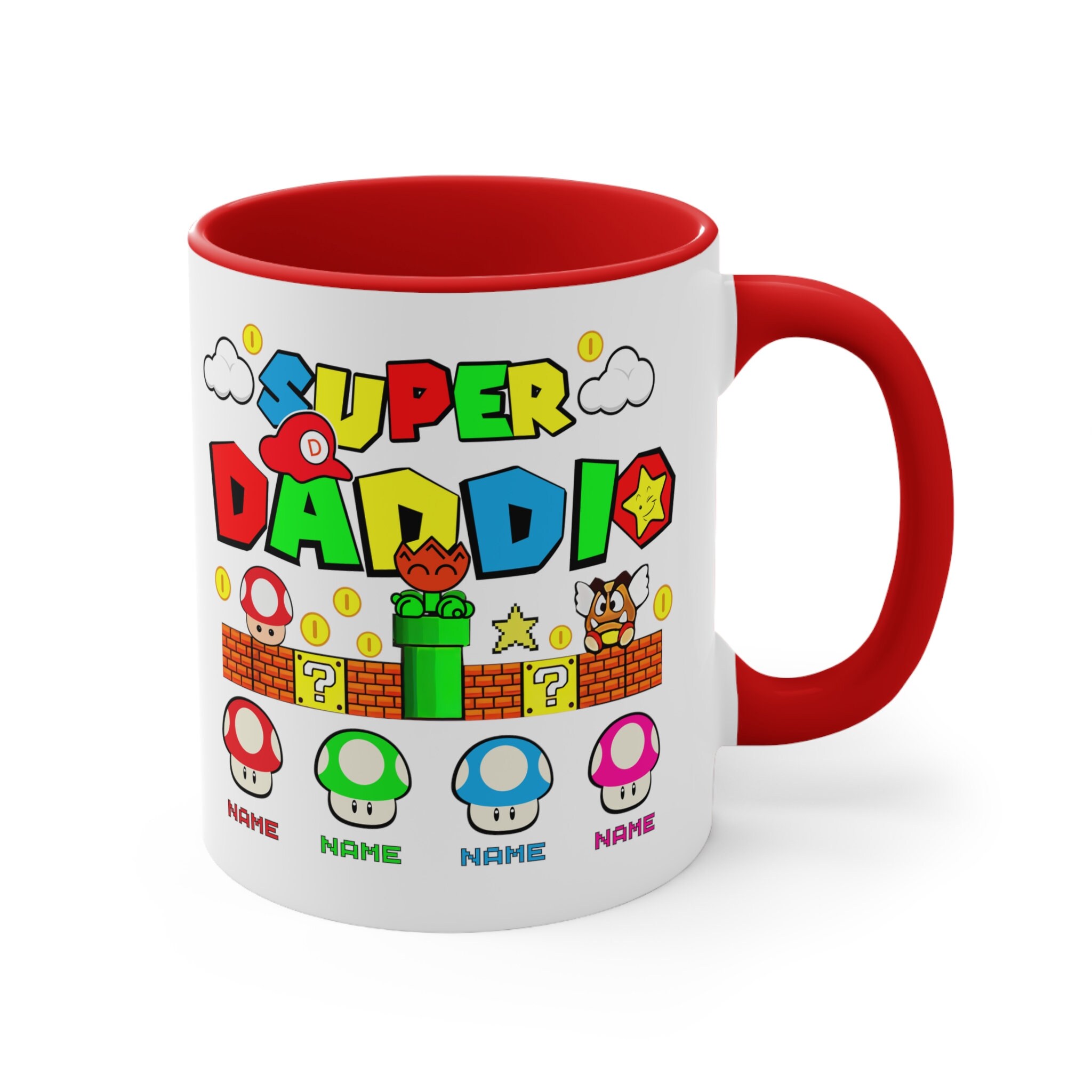 Personalized Super Daddio Game Mug, Custom Kids Name Dad Mug, Super Daddio Mug