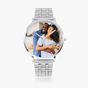 Personalized Photo Watch, Stainless Steel Quartz Watch, Custom Silver