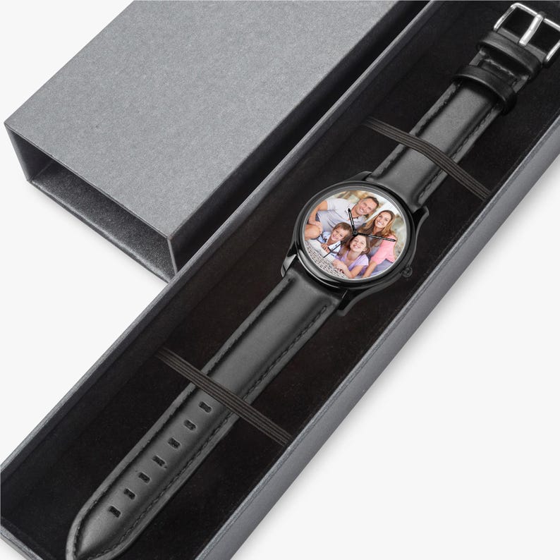 Custom Photo Watch Gift for Him or Her Personalized Black Classic Keepsake Anniversary Birthday