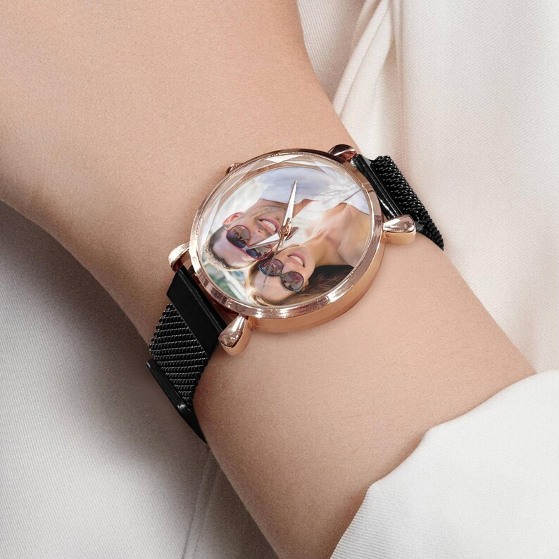 Custom Photo Women's Watch, Personalized Magnetic Strap Watch, Picture Dial Gift for Wife, Mom, Girlfriend