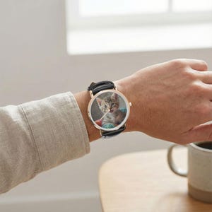 Custom Photo Leather Watch, Personalized Classic Strap Watch, Picture Dial Gift for Him or Her, Family Keepsake
