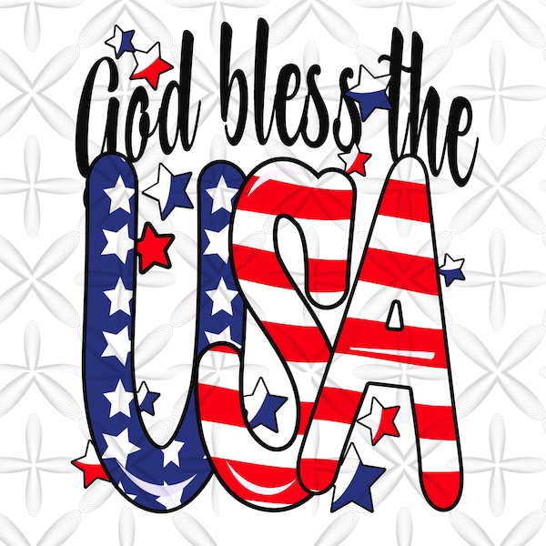 God Bless The USA Png, Red White Blue Flag Patriotic, 4th of July Png, God Bless America Sublimation Design