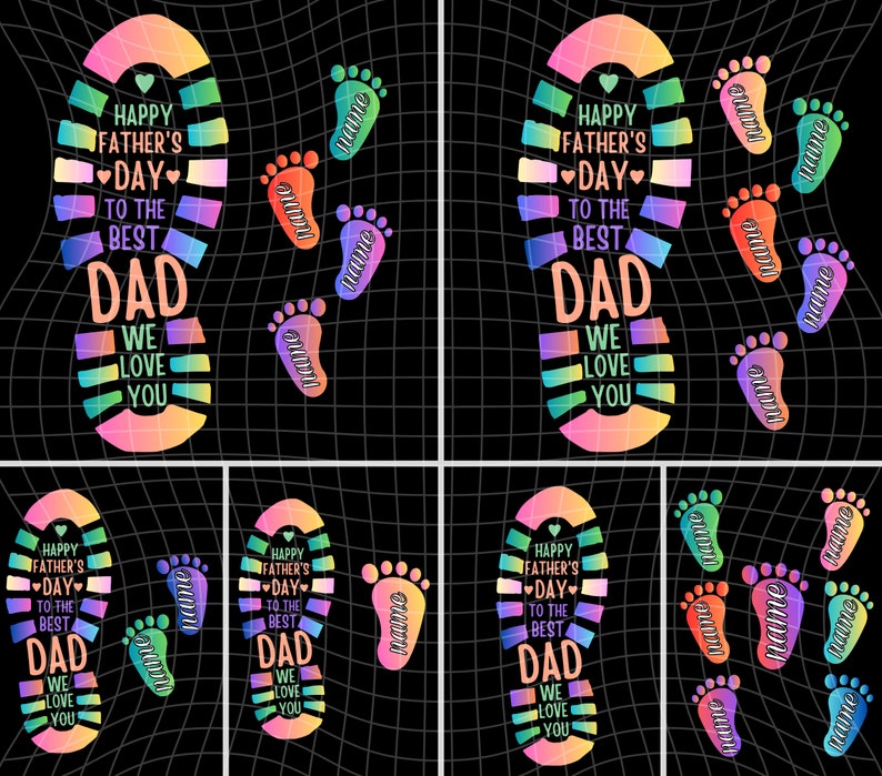 Personalized Fathers and Childs Footprints, Vintage Happy Father's Day To The Best Dad We Love You Png, Dad Kid Footprints Png, Father's Day Png