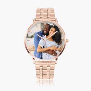 Personalized Photo Watch, Stainless Steel Quartz Watch, Custom Rose Gold