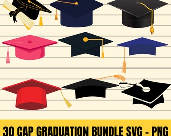 Graduation Cap PNG Bundle - 30 Designs, Class of 2024 (Digital Download)
