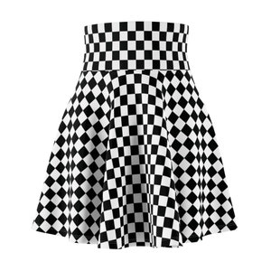 Black and White Check High Waist Skirt, Checkered Skirt,  Women&#39;s Skater Skirt (AOP)