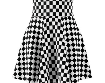 Black and White Check High Waist Skirt, Checkered Skirt,  Women's Skater Skirt (AOP)