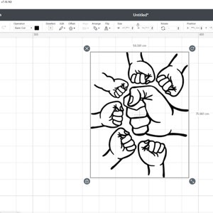 May include: Black and white line art illustration of seven fists raised in the air, symbolizing unity and strength.