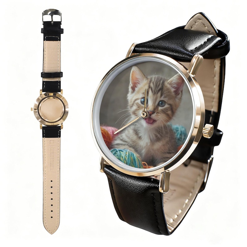 Custom Photo Leather Watch, Personalized Classic Strap Watch, Picture Dial Gift for Him or Her, Family Keepsake