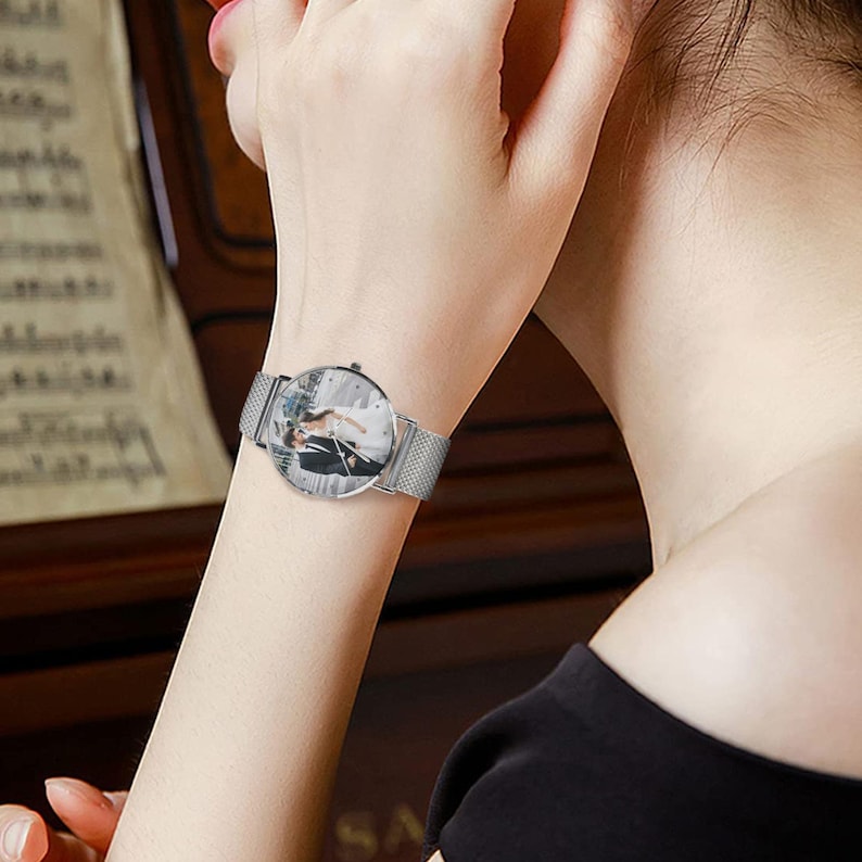 Custom Photo Women's Watch, Personalized Stainless Steel Watch, Picture Dial Gift for Mom, Wife, Girlfriend
