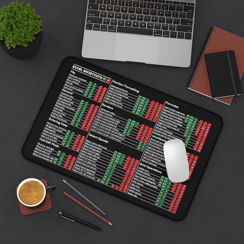 Excel Shortcuts Desk Mat Excel Super Shortcuts Mouse Pad Etsy