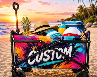 Custom Foldable Wagon Cart, Personalized Utility Garden Cart with Photo Logo Text Design