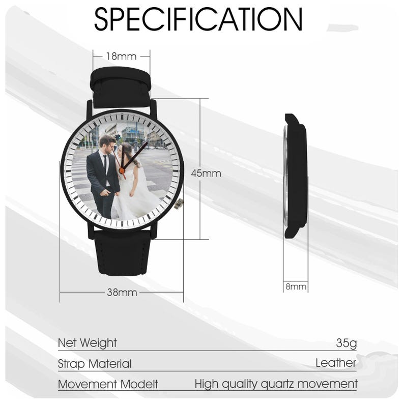 Custom Photo Unisex Watch, Personalized Leather Strap Watch, Picture Dial Watch Gift for Him or Her