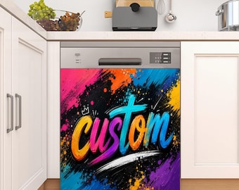 Custom Dishwasher Magnet Cover, Personalized Photo Logo or Text, 24 x 26 Inch Magnetic Appliance Decor