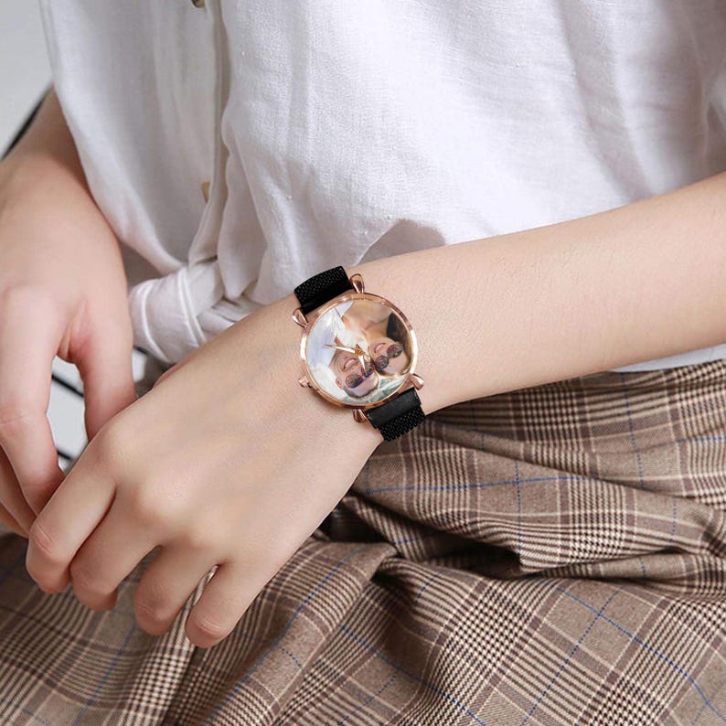 Custom Photo Women's Watch, Personalized Magnetic Strap Watch, Picture Dial Gift for Wife, Mom, Girlfriend