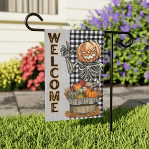 Halloween Flag, Halloween Garden Flag, Skeleton Halloween Decor Outdoor, Autumn Garden Flag, Halloween Home Decor, Halloween Yard Decor