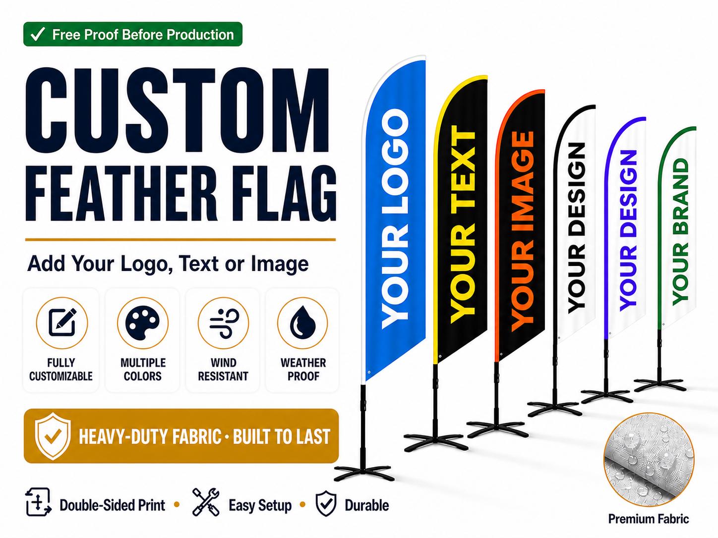 Custom Feather Flag 11ft Advertising Banner, Personalized Business Flag ...