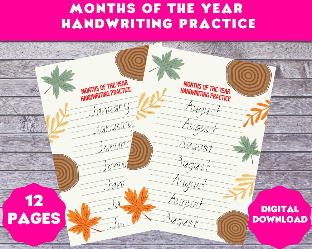 months tracing worksheet learning months 12 month name etsy