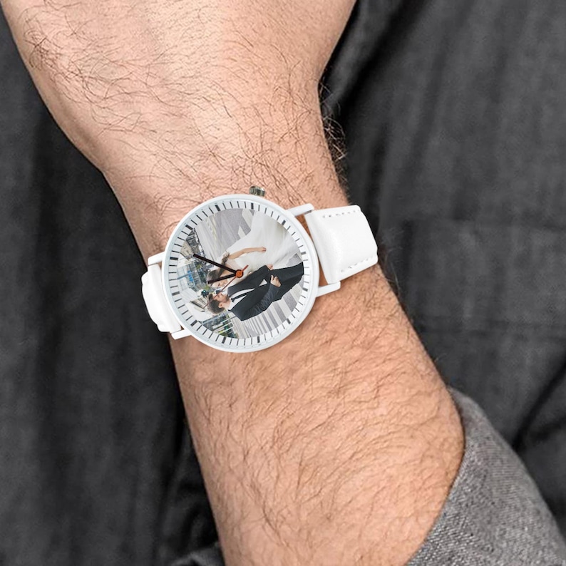 Custom Photo Unisex Watch, Personalized Leather Strap Watch, Picture Dial Watch Gift for Him or Her image 8