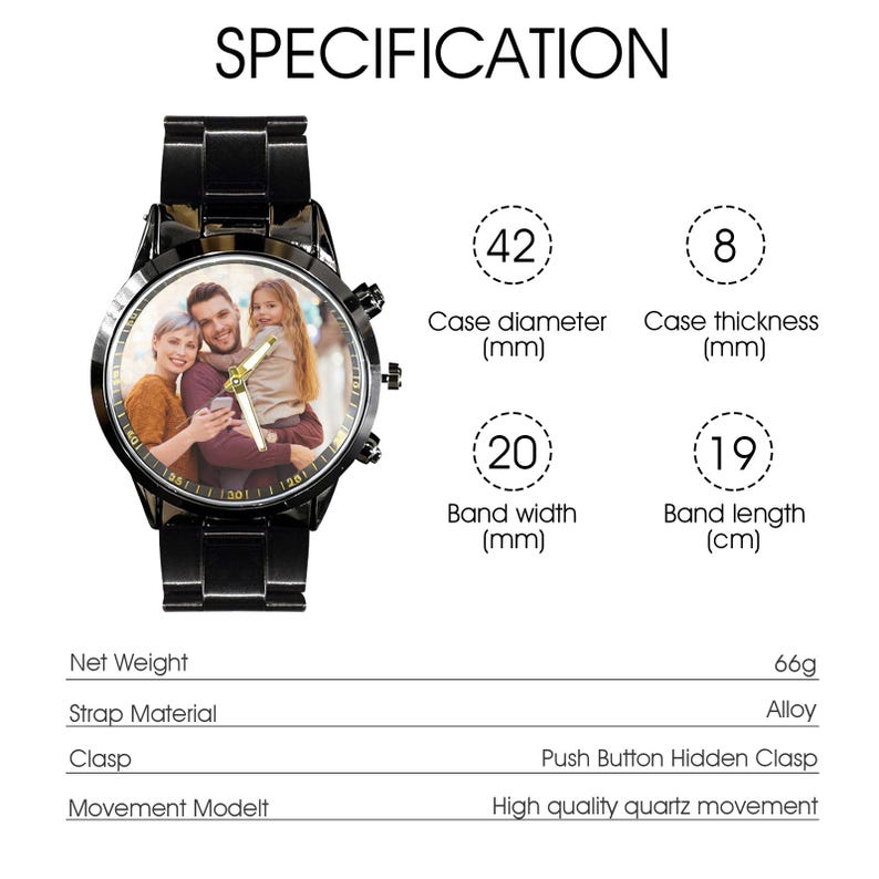 Custom Photo Men's Watch, Personalized Alloy Bracelet Watch, Picture Dial Gift for Husband, Dad, Boyfriend