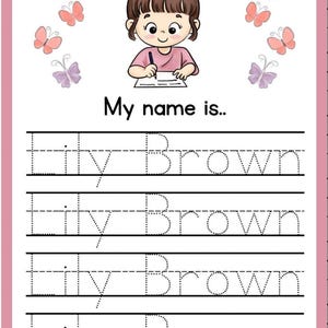 Hoja de seguimiento de nombres personalizada • Página de práctica de nombres personalizada para niños • Hoja de trabajo de seguimiento de escritura a mano imprimible • Puedo escribir mi nombre en PDF