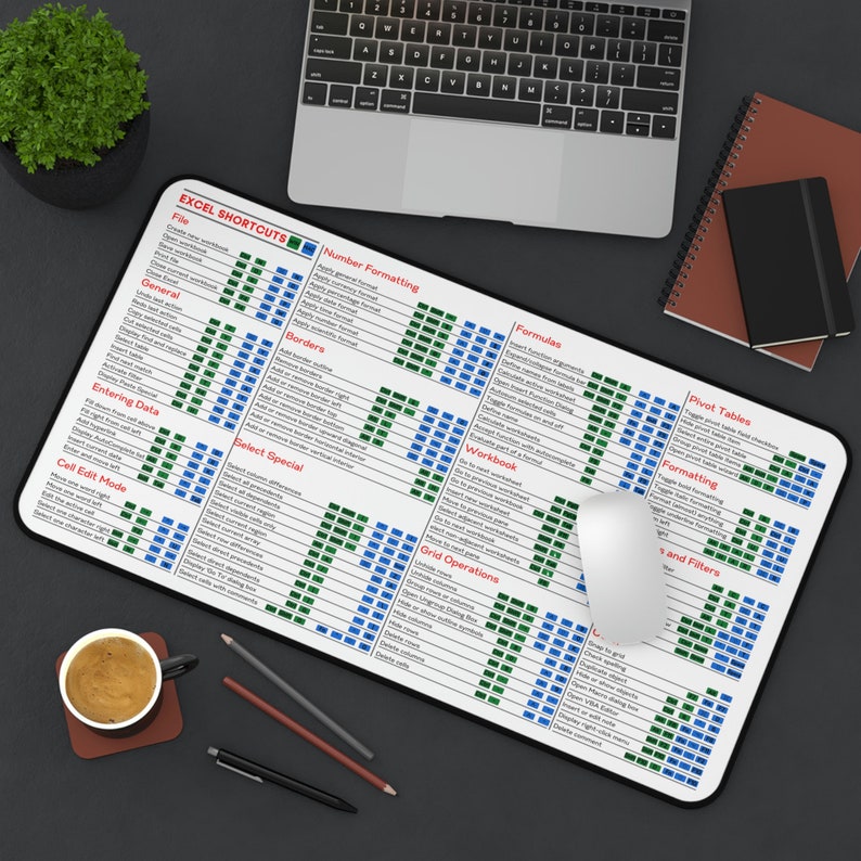Spreadsheet Shortcut Desk Mat for Office Setup, Productivity Mouse Pad, Computer Desk Pad for Workspaces image 9