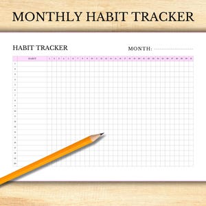 Monthly Habit Tracker Printable - Instant Download - Fitness Tracker - Daily Habit Log