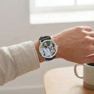 Custom Photo Leather Watch, Personalized Classic Strap Watch, Picture Dial Gift for Him or Her, Family Keepsake