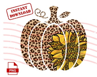 Leopard Sonnenblume Kürbis PNG - Halloween Herbst Design (Digitaler Download)