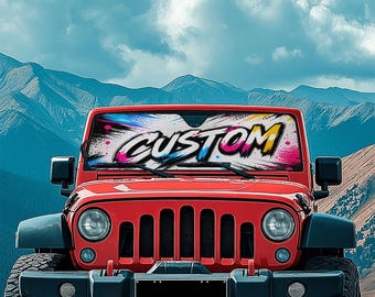 Custom SUV Windshield Sun Shade, Personalized Photo Logo Car Shade, 53 x 16 in Low Profile Front Window Cover