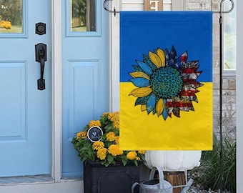 Support pour drapeau de jardin et bannière de maison Ukraine avec drapeau ukrainien 30 x 40 cm recto-verso, drapeau de jardin tournesol, drapeau ukrainien